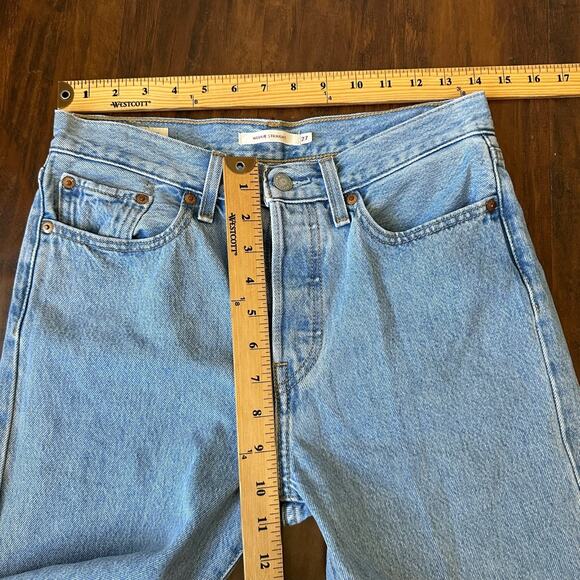 LEVIS Wedgie Straight Jeans Blue Denim Frayed Crop High Rise Grunge - Picture 12 of 14